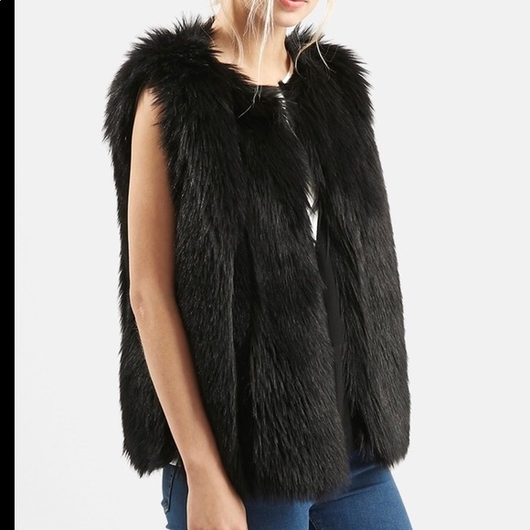 Topshop Jackets & Blazers - TopShop Black Faux Fur Vest